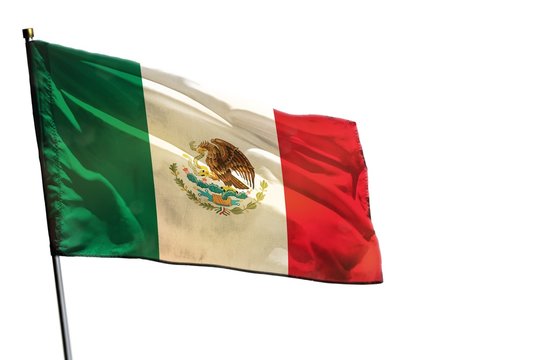 Fluttering Mexico flag on clear white background isolated.