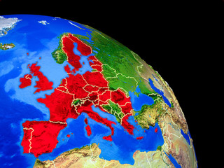 European Union on planet Earth from space with country borders. Very fine detail of planet surface.