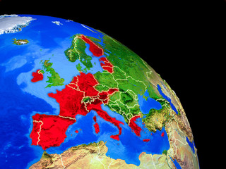 Eurozone member states on planet Earth from space with country borders. Very fine detail of planet surface.