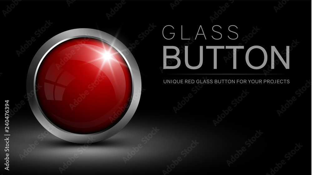 Poster Red glass button. Vector button for web design. The finished element for the design of the interface software, apps and games.