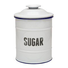 White enamel sugar canister isolated on white background  including clipping path