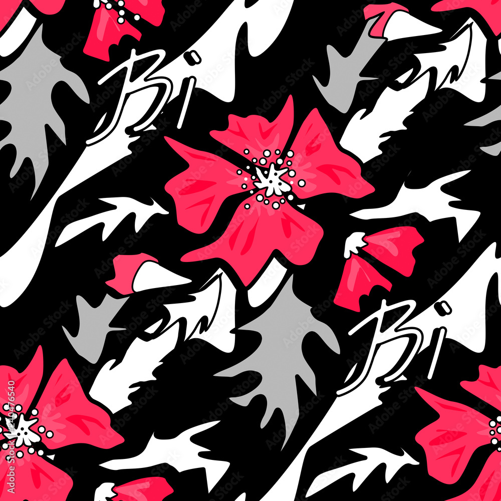 Poster seamless abstract flowers floral cartoon pattern