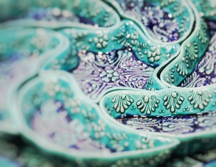 Traditional Turkish ceramics on the Grand Bazaar. Selective Focus.