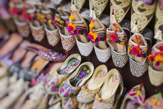 Shoes In Arabian Style, Market Of Dubai. Selective Focus.