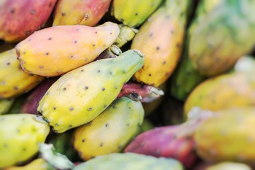 Prickly pears in local market. Selective Focus.