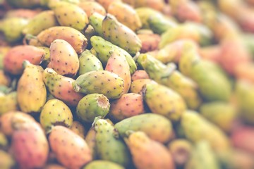 Prickly pears in local market. Selective Focus.