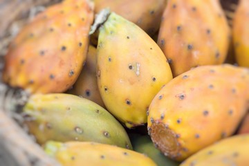 Prickly pears in local market. Selective Focus.