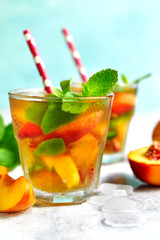 Peach iced tea with mint.