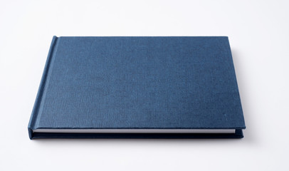 blue notebook with open page