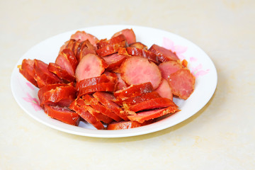 Sausage slices on a plate