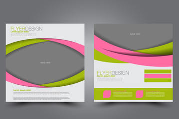 Fototapeta premium Square flyer template. Brochure design. Annual report poster. Leaflet cover. For business and education. Vector illustration. Pink and green color.