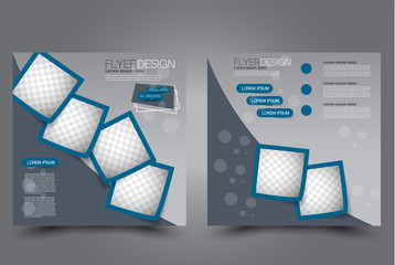Square flyer design. A cover for brochure.  Website or advertisement banner template. Vector illustration. Blue color.