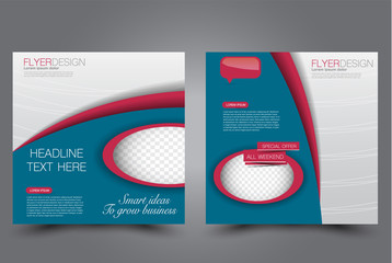 Square flyer design. A cover for brochure.  Website or advertisement banner template. Vector illustration. Blue and pink color.