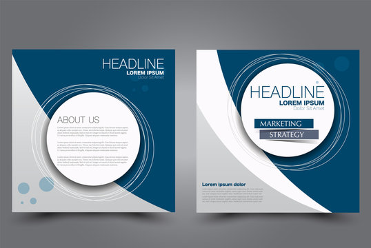 Square flyer design. A cover for brochure.  Website or advertisement banner template. Vector illustration.  Blue color.