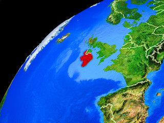 Ireland from space. Planet Earth with country borders and extremely high detail of planet surface.