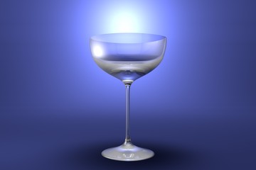 3D illustration of coupe sparkling wine glass on light blue highlighted artistic background - drinking glass render