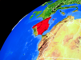 Spain from space. Planet Earth with country borders and extremely high detail of planet surface.