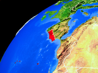 Portugal from space. Planet Earth with country borders and extremely high detail of planet surface.