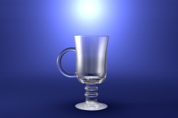 3D illustration of irish coffee hot cocktails glass on light blue highlighted artistic background - drinking glass render