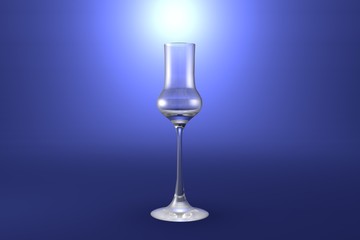 3D illustration of grappa glass on light blue highlighted artistic background - drinking glass render