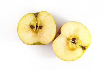  Apple cut in half on white background