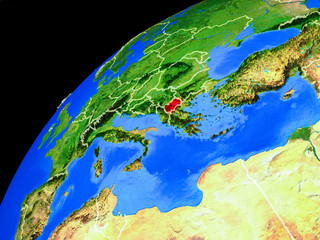 Macedonia from space. Planet Earth with country borders and extremely high detail of planet surface.