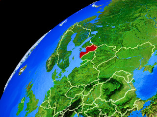 Latvia from space. Planet Earth with country borders and extremely high detail of planet surface.