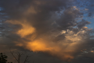 dramatic sky with clouds at sunset