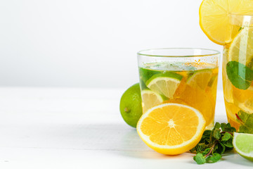 Fototapeta premium Lemonade. Drink with fresh lemons.