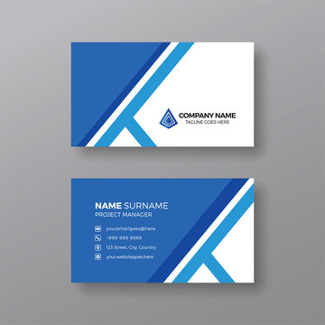 Blue and white business card design template