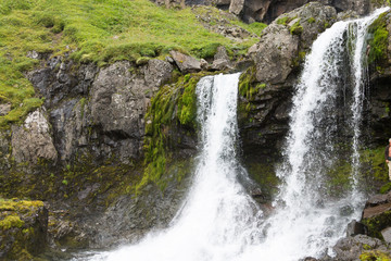 Klifbrekkufossar falls in summer season view, Iceland.