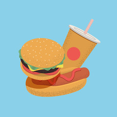 Fast food concept illustration for menu, banner or flyer. Vector illustration
