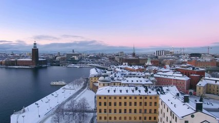 Aerial view of Stockholm City in winter 