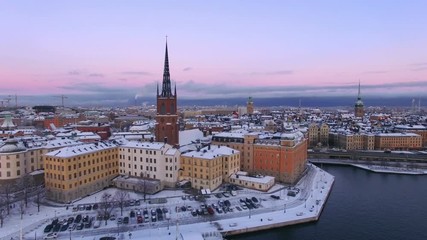 Aerial view of Stockholm City in winter 
