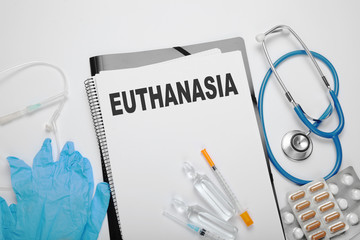 Injection of pentobarbital for euthanasia. Legal execute in clinic.