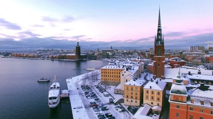 Aerial view of Stockholm City in winter 