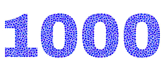 Dot vector 1000 text isolated on a white background. 1000 mosaic tag of circle dots in various sizes. One thousand text.