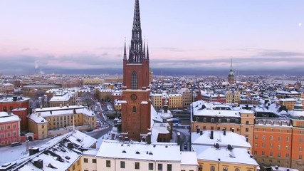 Aerial view of Stockholm City in winter 