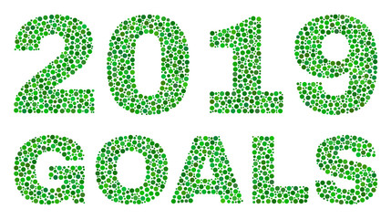 Dot vector 2019 Goals text isolated on a white background. 2019 Goals mosaic tag of circle dots in various sizes.