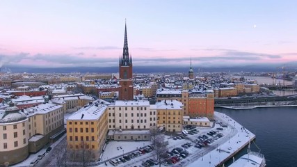 Aerial view of Stockholm City in winter