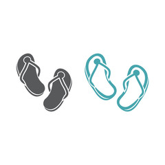 Two vector illustrations beach slipper. Set of vector symbols. Traces and sea tour. Flat design Monohrome