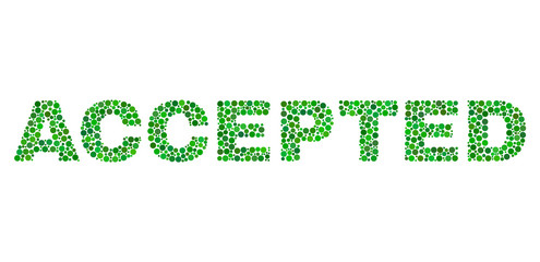 Vector dot Accepted text isolated on a white background. Accepted mosaic tag of circle dots in various sizes.