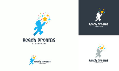 Reaching Star logo, Online Learning logo designs vector, Kids Dream logo, Reach Dreams logo