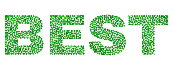 Vector dot Best text isolated on a white background. Best mosaic caption of circle dots in various sizes.