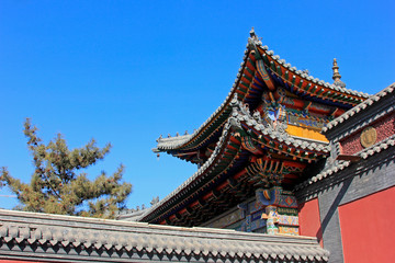 Gray roof and red walls in the Five Pagoda Temple, China