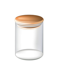 Clear cylindrical glass jar isolated