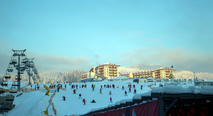 skiers on the track 7 a Bukovel Carpathians