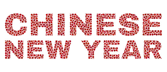 Vector dot Chinese New Year text isolated on a white background. Chinese New Year mosaic title of circle dots in various sizes.