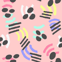 Fototapeta premium Repeating geometric elements painted with a rough brush. Abstract watercolor seamless pattern. Sketch, ink, grunge.
