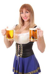 Young beautiful girl with mug of light beer